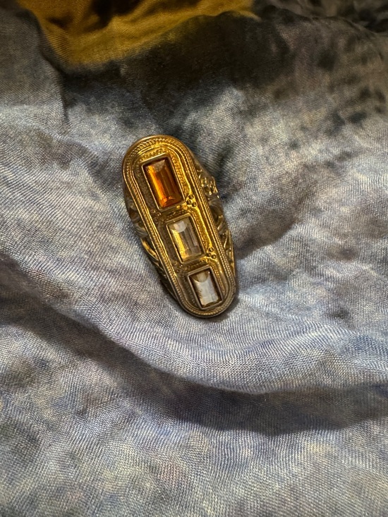 Jewelry - Gold-tone Triple Stone Cocktail Ring with Amber and Clear Stones